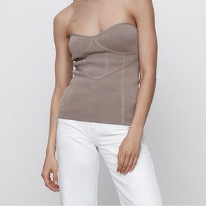 Zara tan knit bustier strapless top